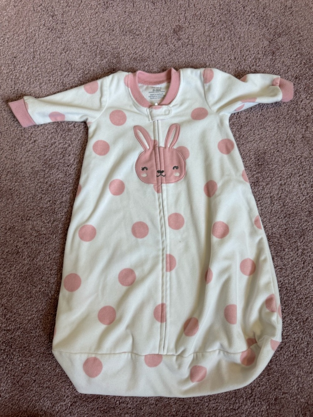 0-3 Month Baby Long Sleeve Sleep Sack with Pink Polka Dots